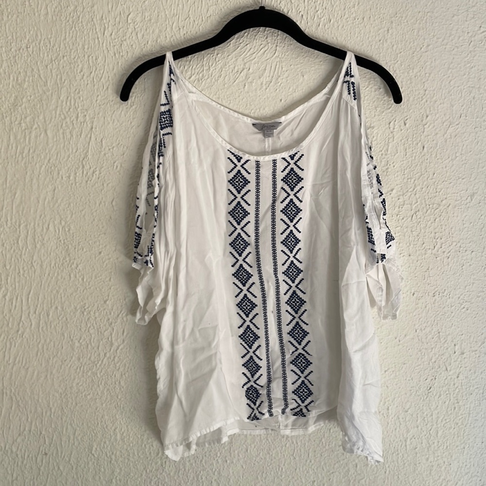 Navy and white off the shoulder top